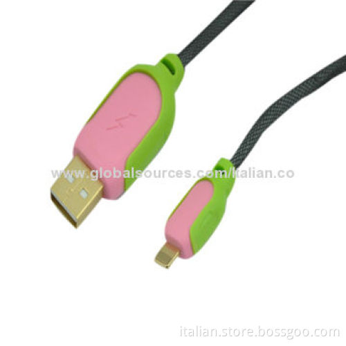 8-pin USB Cable for iPhone 5, Made of Nylon Material, Colorful Design